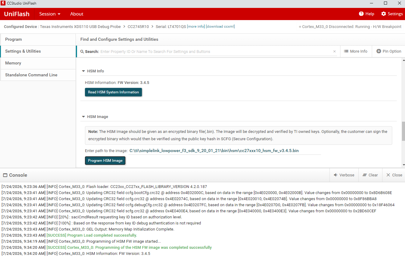 UniFlash HSM Programming