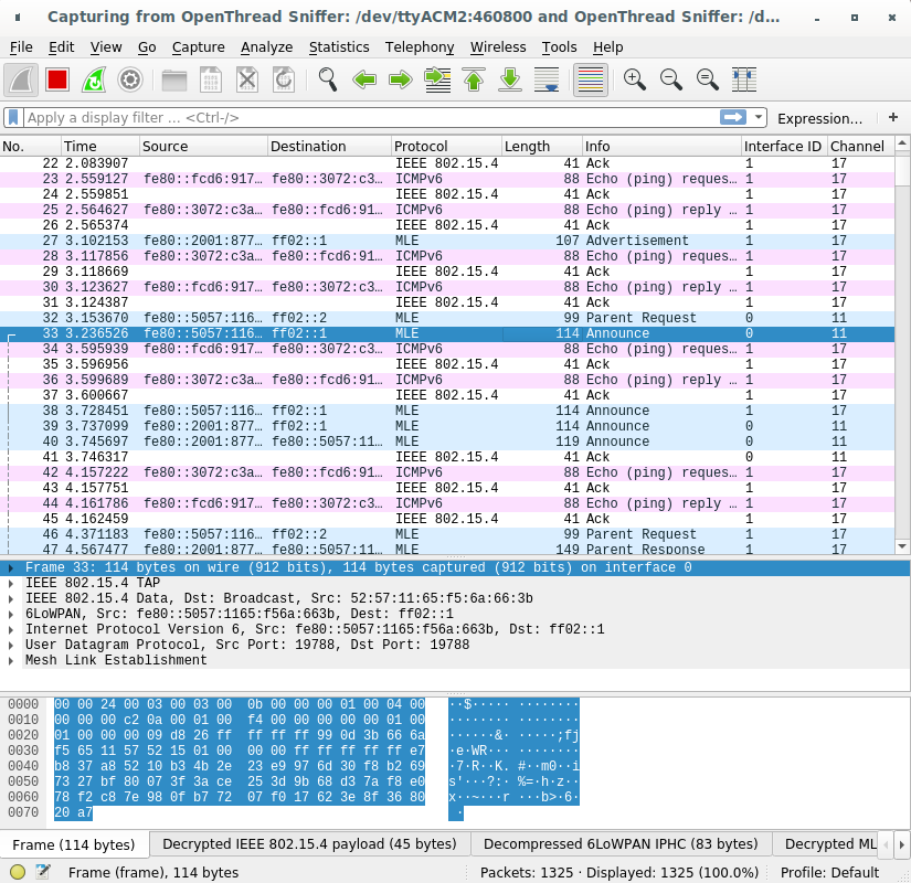 حزم Extcap Sniffer Wireshark