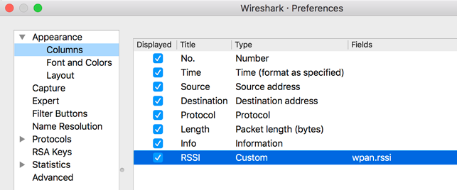 خدمة OT Sniffer Wireshark RSSI