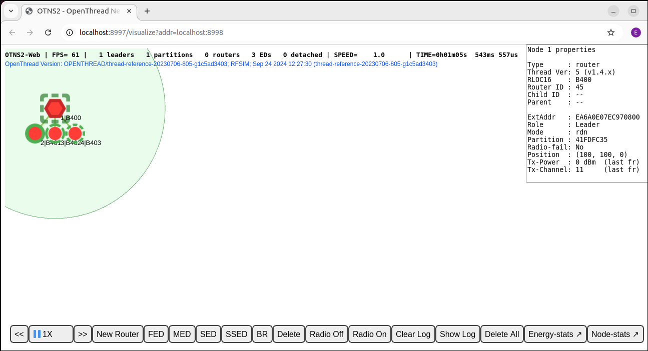 Thread Network with 4 nodes, node 1 is selected